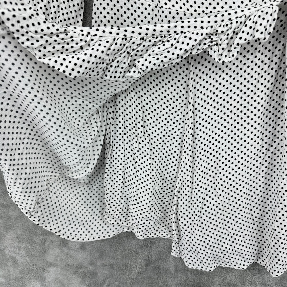 Zara Romper Womens Medium Polka Dot Ruffle Puff Sleeves Retro Wrap Black White - Picture 6 of 11